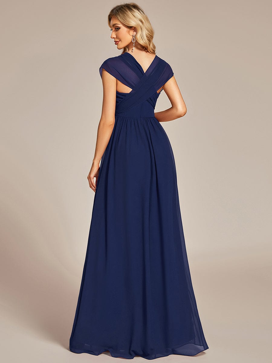 Custom Size Convertible Chiffon Pleated A-Line Bridesmaid Dress #color_Navy Blue