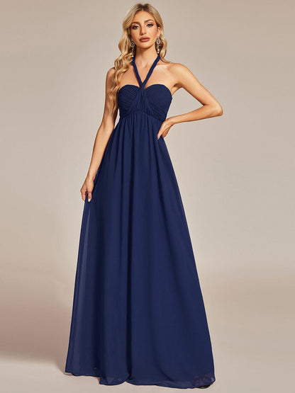 Custom Size Convertible Chiffon Pleated A-Line Bridesmaid Dress #color_Navy Blue