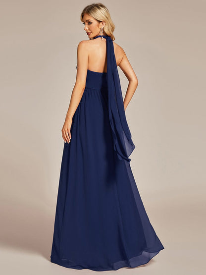 Custom Size Convertible Chiffon Pleated A-Line Bridesmaid Dress #color_Navy Blue