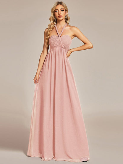 Multiway Chiffon Pleated Strapless Tie-Waist Bridesmaid Dress #color_Pink