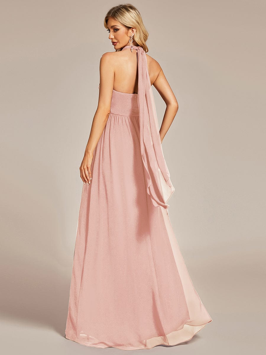 Custom Size Convertible Chiffon Pleated A-Line Bridesmaid Dress #color_Pink