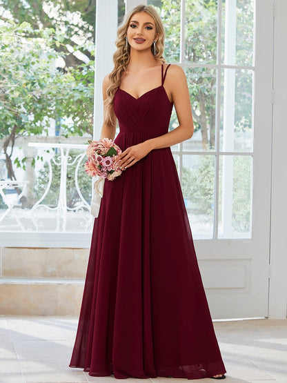 Chiffon and Lace Open Back Spaghetti Straps Bridesmaid Dress #color_Burgundy