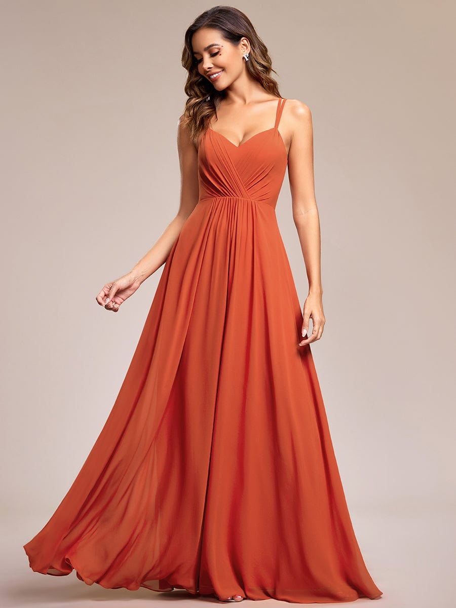 Chiffon and Lace Open Back Spaghetti Straps Bridesmaid Dress #color_Burnt Orange