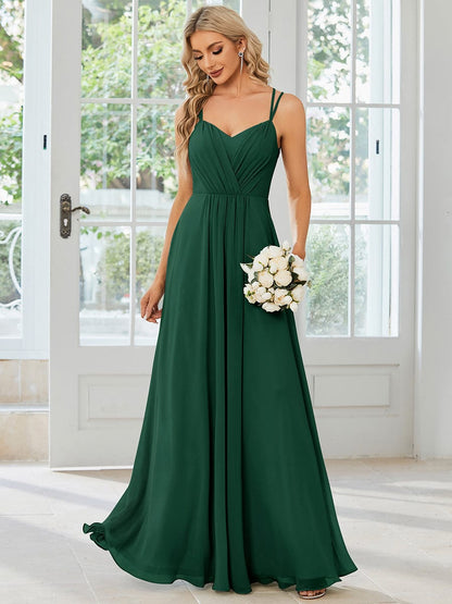 Chiffon and Lace Open Back Spaghetti Straps Bridesmaid Dress #color_Dark Green