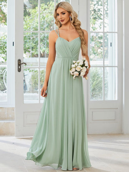 Chiffon and Lace Open Back Spaghetti Straps Bridesmaid Dress  #color_Mint Green