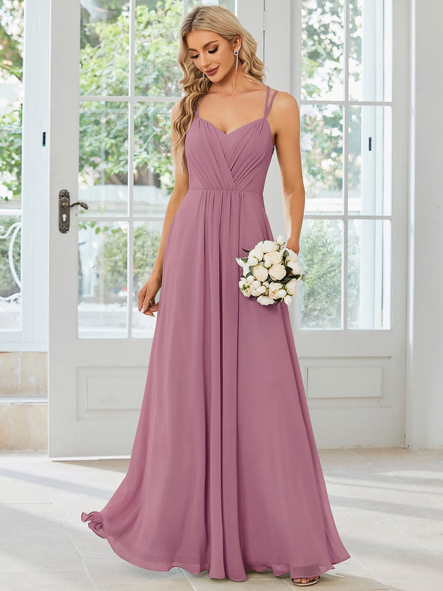 Chiffon and Lace Open Back Spaghetti Straps Bridesmaid Dress #color_Purple Orchid