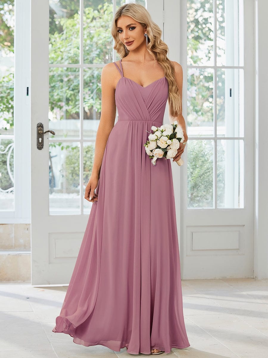 Chiffon and Lace Open Back Spaghetti Straps Bridesmaid Dress #color_Purple Orchid