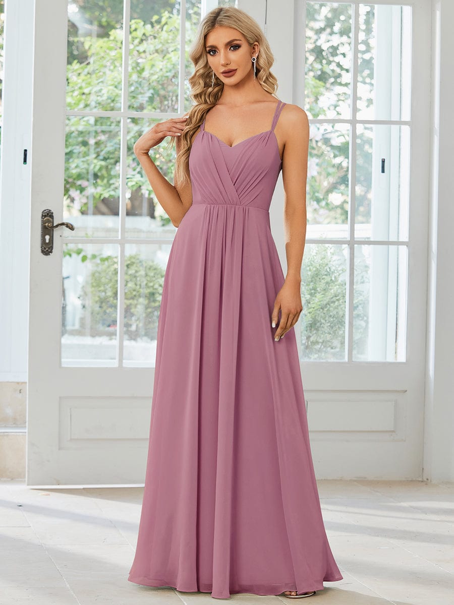 Chiffon and Lace Open Back Spaghetti Straps Bridesmaid Dress #color_Purple Orchid