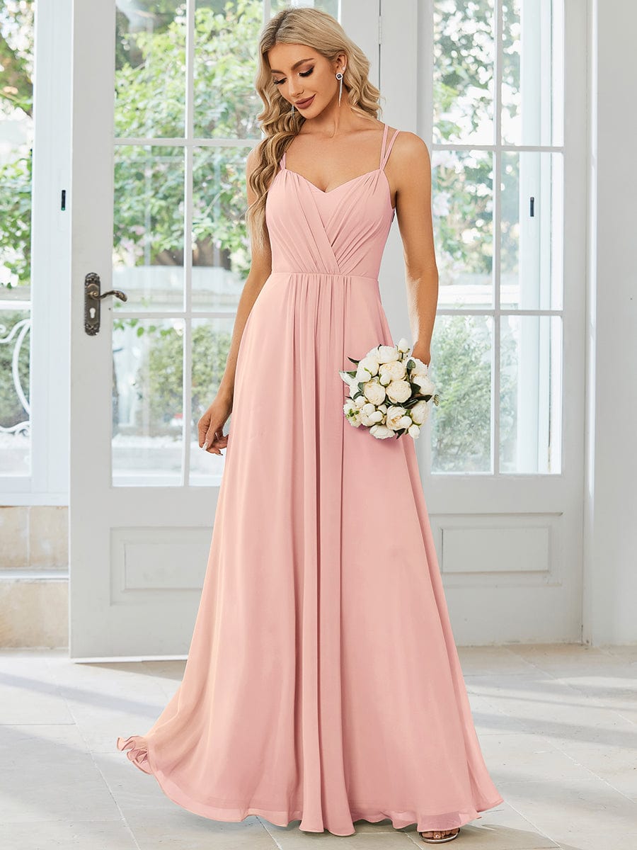 Chiffon and Lace Open Back Spaghetti Straps Bridesmaid Dress #color_Pink