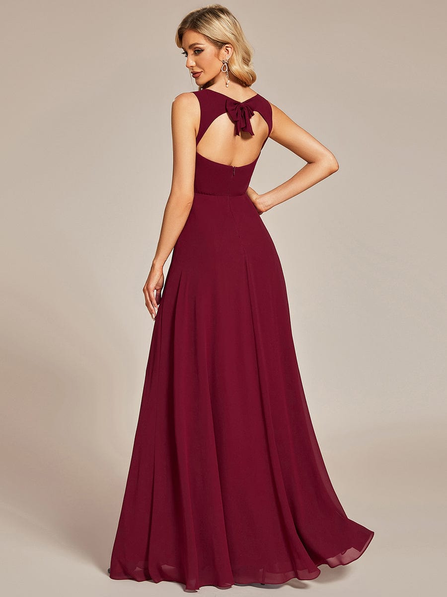 Sweetheart Chiffon Sleeveless Bridesmaid Dress with Back Hollow Out #color_Burgundy