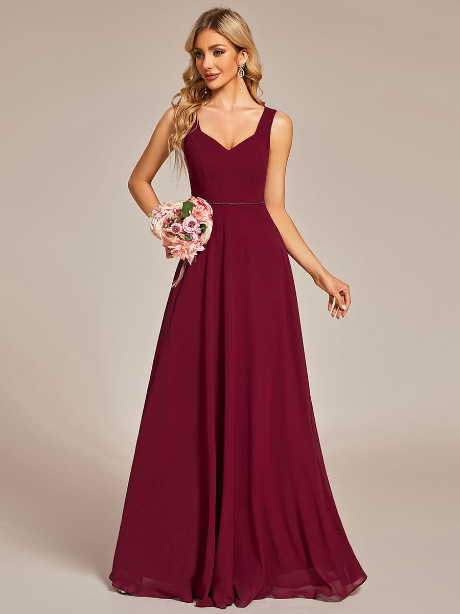 Sweetheart Chiffon Sleeveless Bridesmaid Dress with Back Hollow Out #color_Burgundy