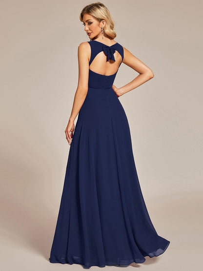 Sweetheart Chiffon Sleeveless Bridesmaid Dress with Back Hollow Out #color_Navy Blue