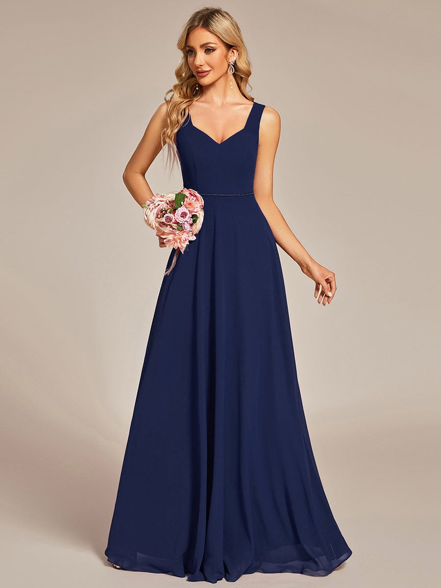 Sweetheart Chiffon Sleeveless Bridesmaid Dress with Back Hollow Out #color_Navy Blue