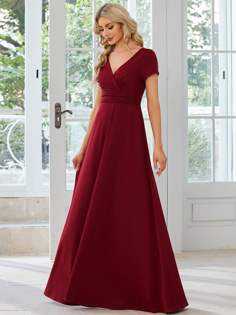 Sipmle Pleated Empire Waist A-Line Bridesmaid Dress #color_Burgundy