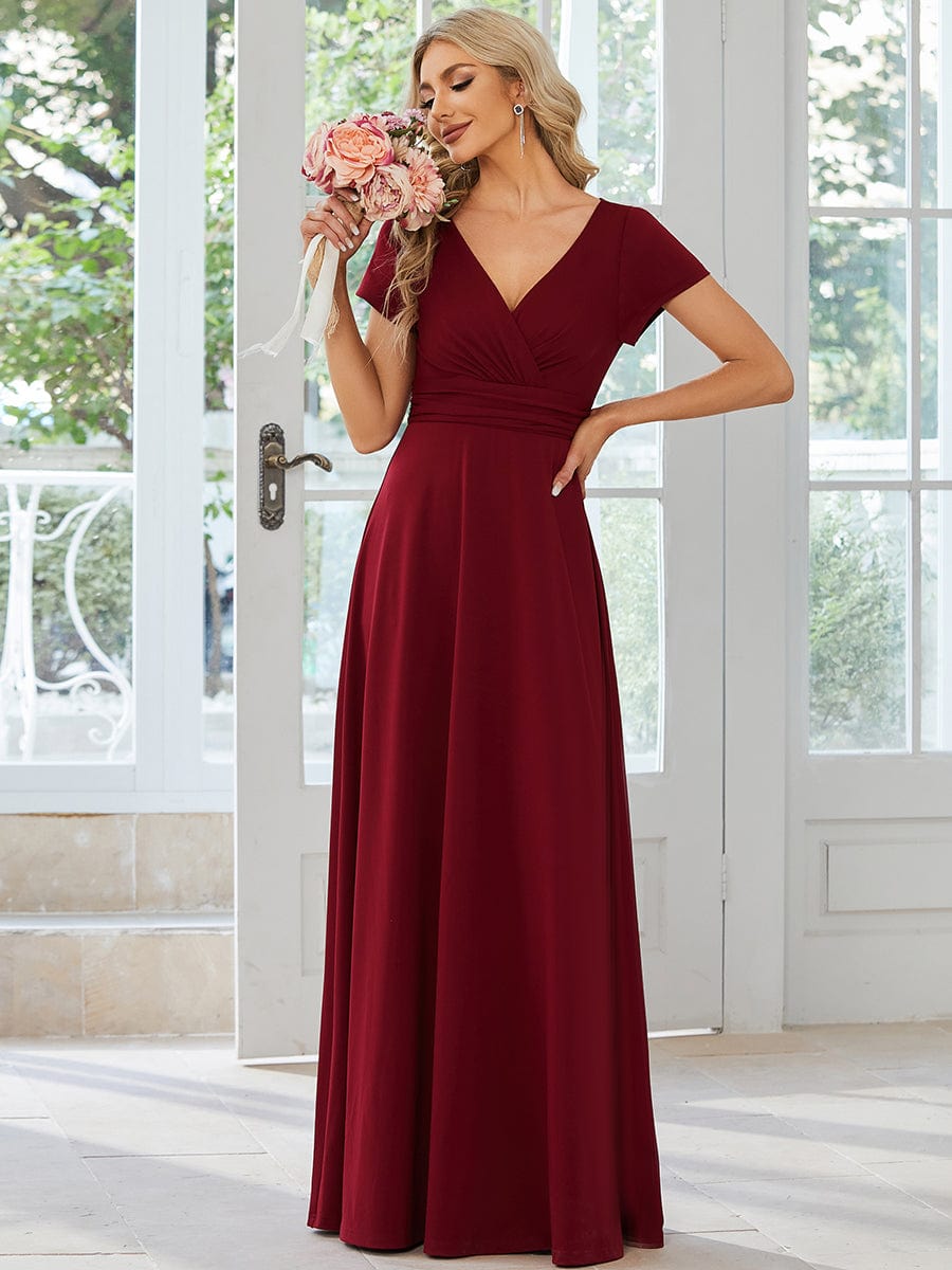 Sipmle Pleated Empire Waist A-Line Bridesmaid Dress #color_Burgundy