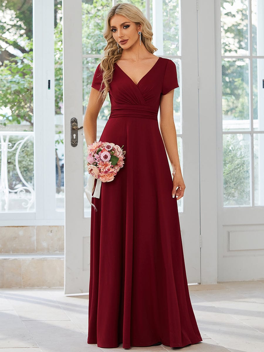 Sipmle Pleated Empire Waist A-Line Bridesmaid Dress #color_Burgundy