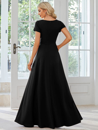 Sipmle Pleated Empire Waist A-Line Bridesmaid Dress #color_Black