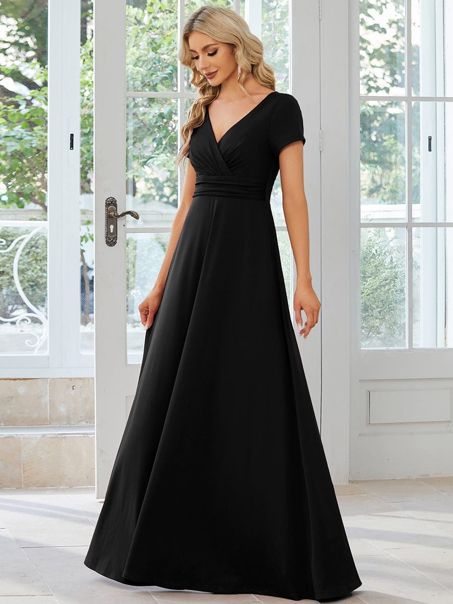 Sipmle Pleated Empire Waist A-Line Bridesmaid Dress #color_Black