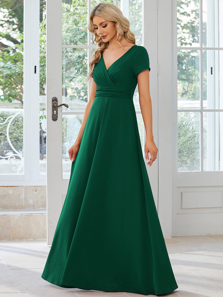 Sipmle Pleated Empire Waist A-Line Bridesmaid Dress #color_Dark Green