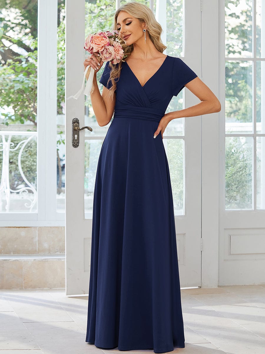 Sipmle Pleated Empire Waist A-Line Bridesmaid Dress #color_Navy Blue