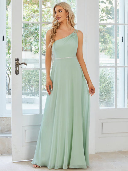 Flowy Chiffon One-Shoulder with Three Straps Bridesmaid Dress #color_Mint Green