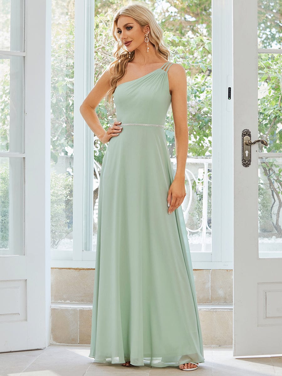 Flowy Chiffon One-Shoulder with Three Straps Bridesmaid Dress #color_Mint Green