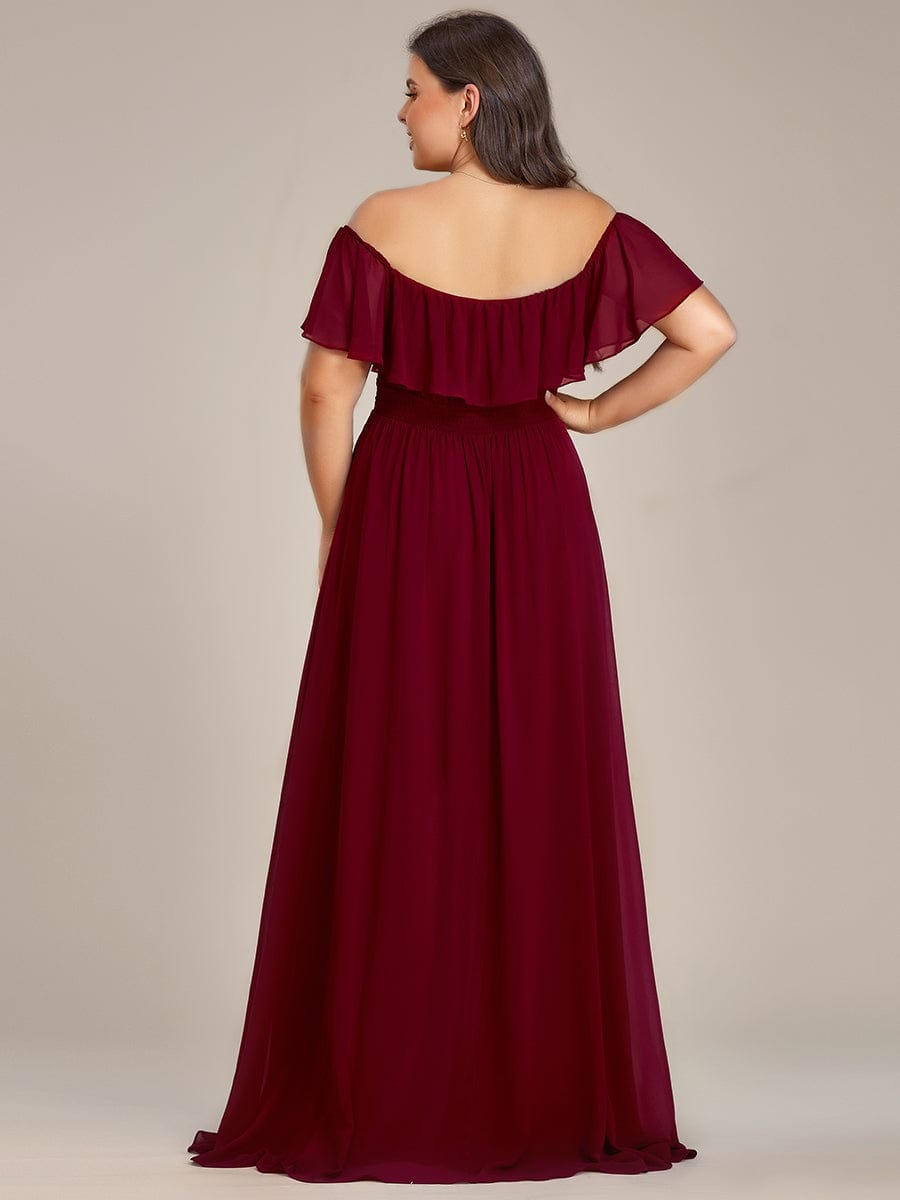 Elegant Chiffon High-Low Off The Shoulder Bridesmaid Dress #color_Burgundy