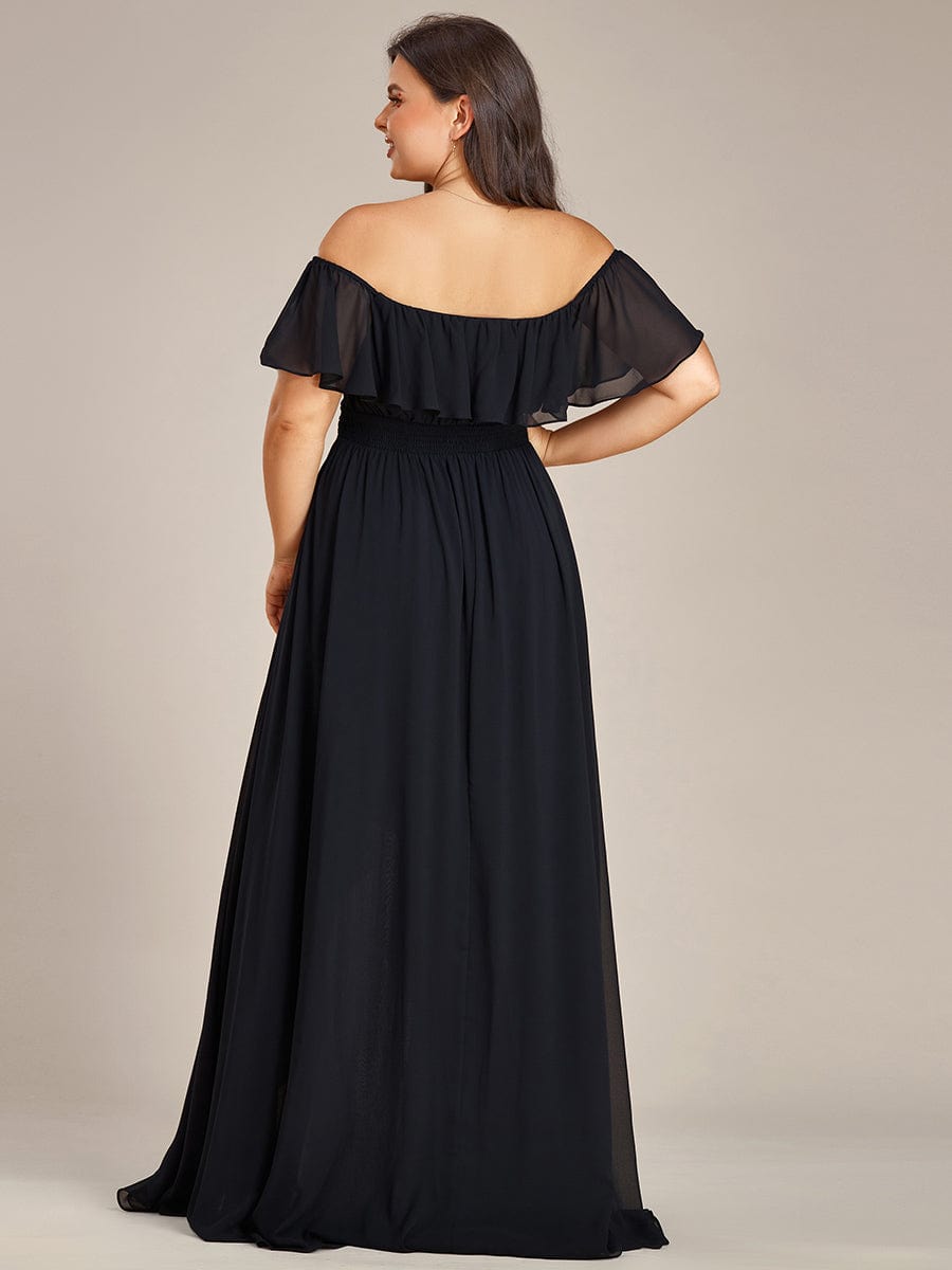 Elegant Chiffon High-Low Off The Shoulder Bridesmaid Dress #color_Black