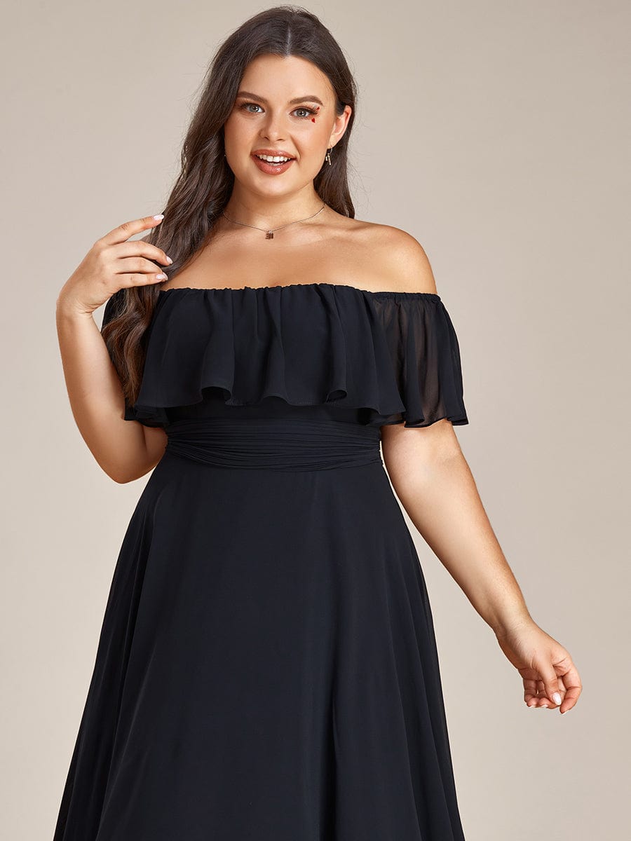 Elegant Chiffon High-Low Off The Shoulder Bridesmaid Dress #color_Black