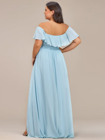 Elegant Chiffon High-Low Off The Shoulder Bridesmaid Dress #color_Sky Blue