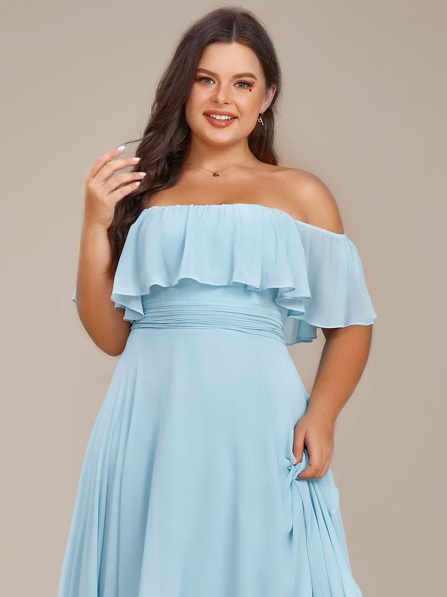 Elegant Chiffon High-Low Off The Shoulder Bridesmaid Dress #color_Sky Blue