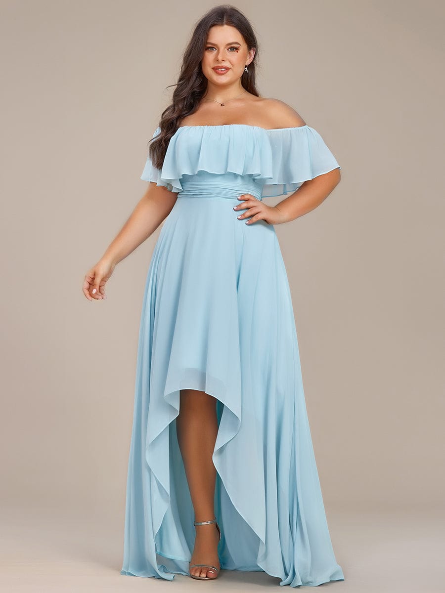 Elegant Chiffon High-Low Off The Shoulder Bridesmaid Dress #color_Sky Blue