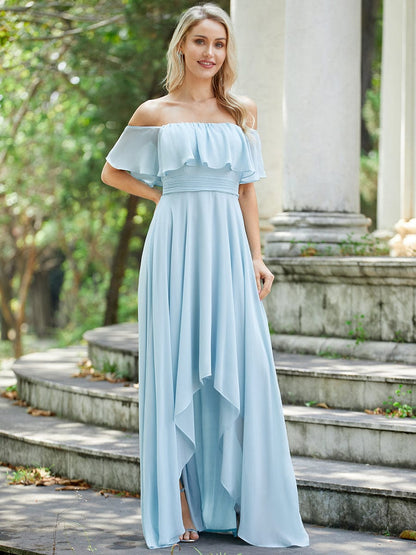 Elegant Chiffon High-Low Off The Shoulder Bridesmaid Dress