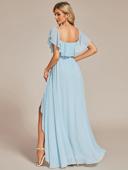 Elegant Chiffon High-Low Off The Shoulder Bridesmaid Dress #color_Sky Blue