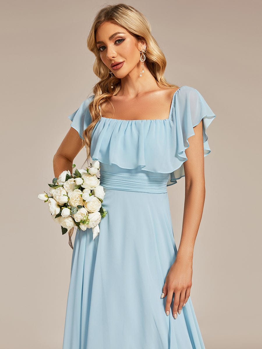 Elegant Chiffon High-Low Off The Shoulder Bridesmaid Dress #color_Sky Blue