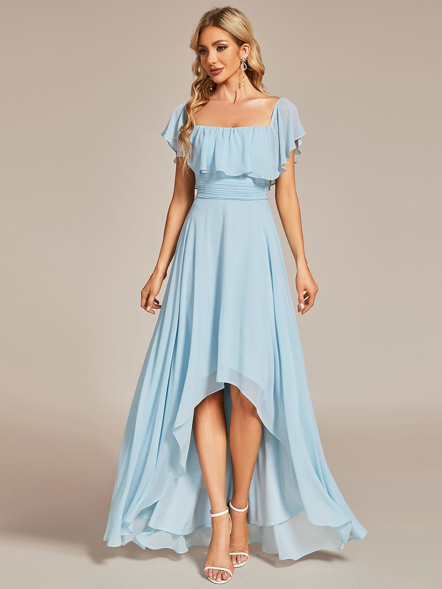 Elegant Chiffon High-Low Off The Shoulder Bridesmaid Dress #color_Sky Blue