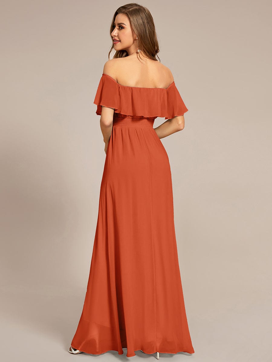 Elegant Chiffon High-Low Off The Shoulder Bridesmaid Dress #color_Burnt Orange