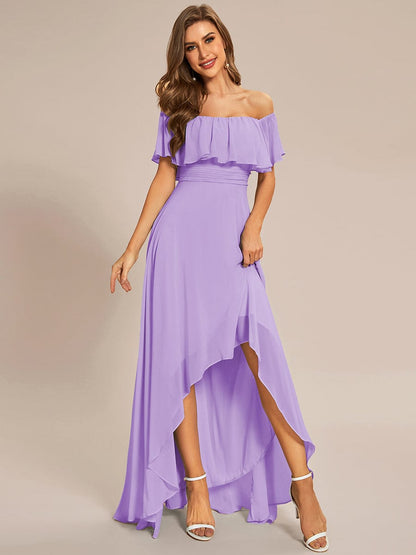 Elegant Chiffon High-Low Off The Shoulder Bridesmaid Dress #color_Lavender