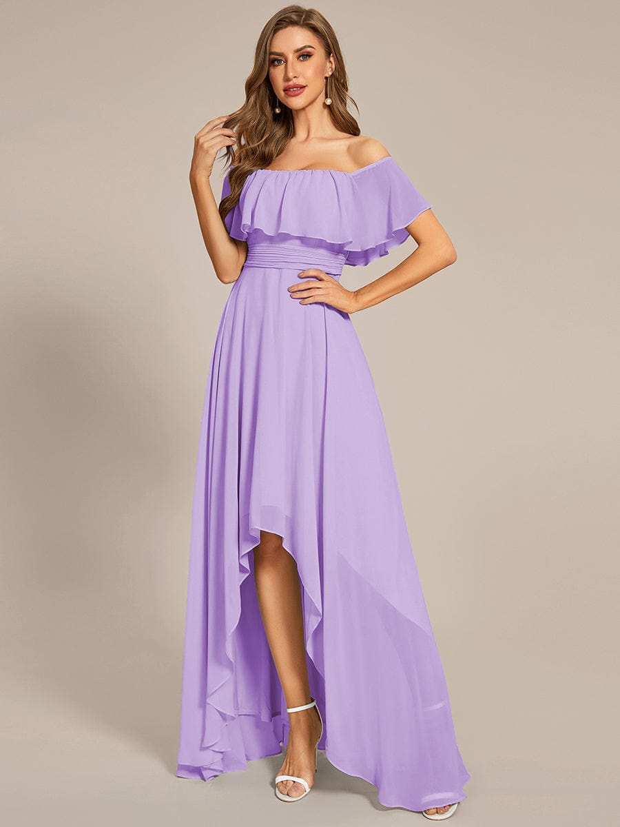 Elegant Chiffon High-Low Off The Shoulder Bridesmaid Dress #color_Lavender