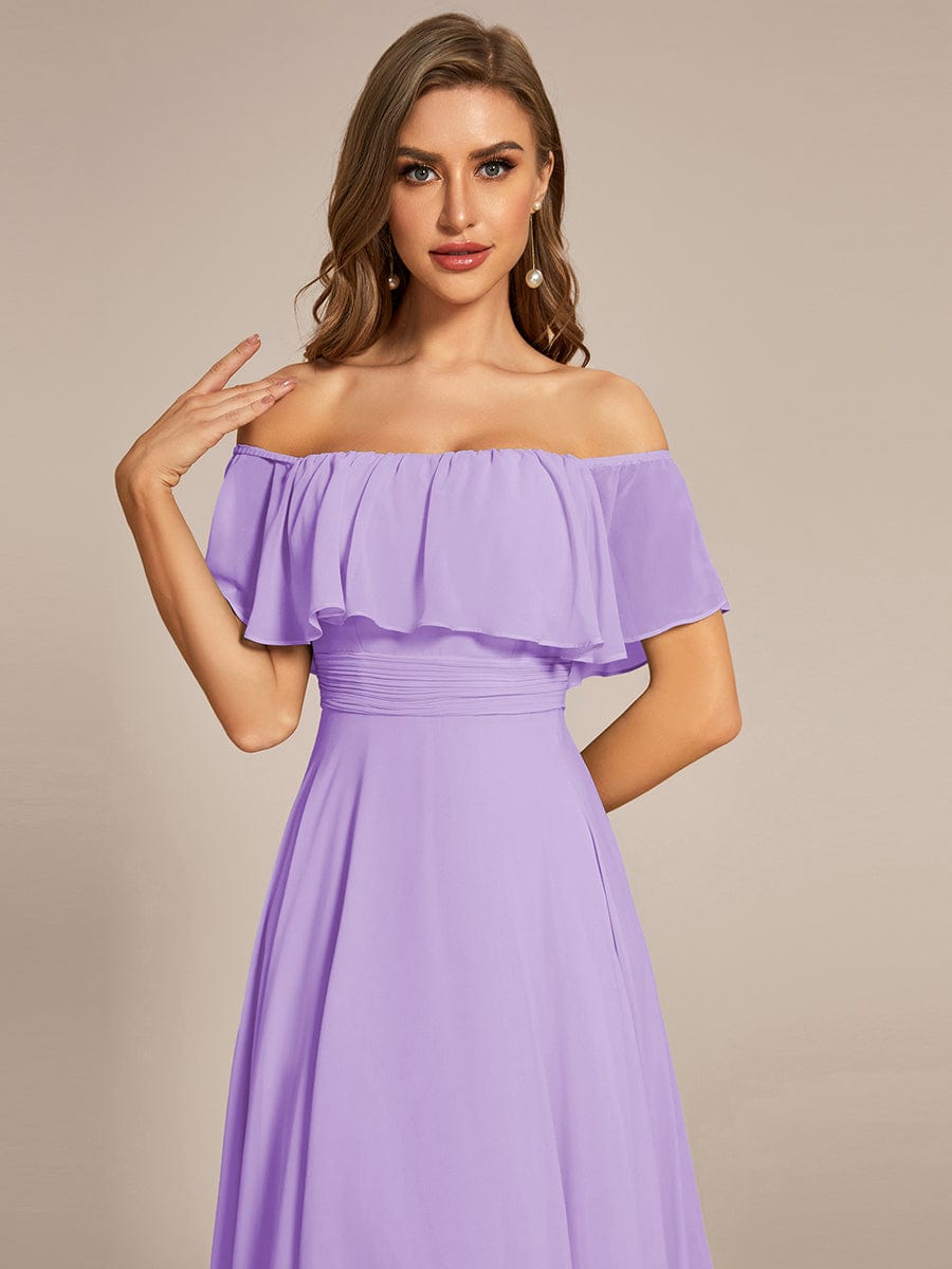 Elegant Chiffon High-Low Off The Shoulder Bridesmaid Dress #color_Lavender