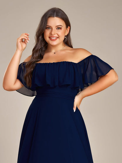 Elegant Chiffon High-Low Off The Shoulder Bridesmaid Dress #color_Navy Blue