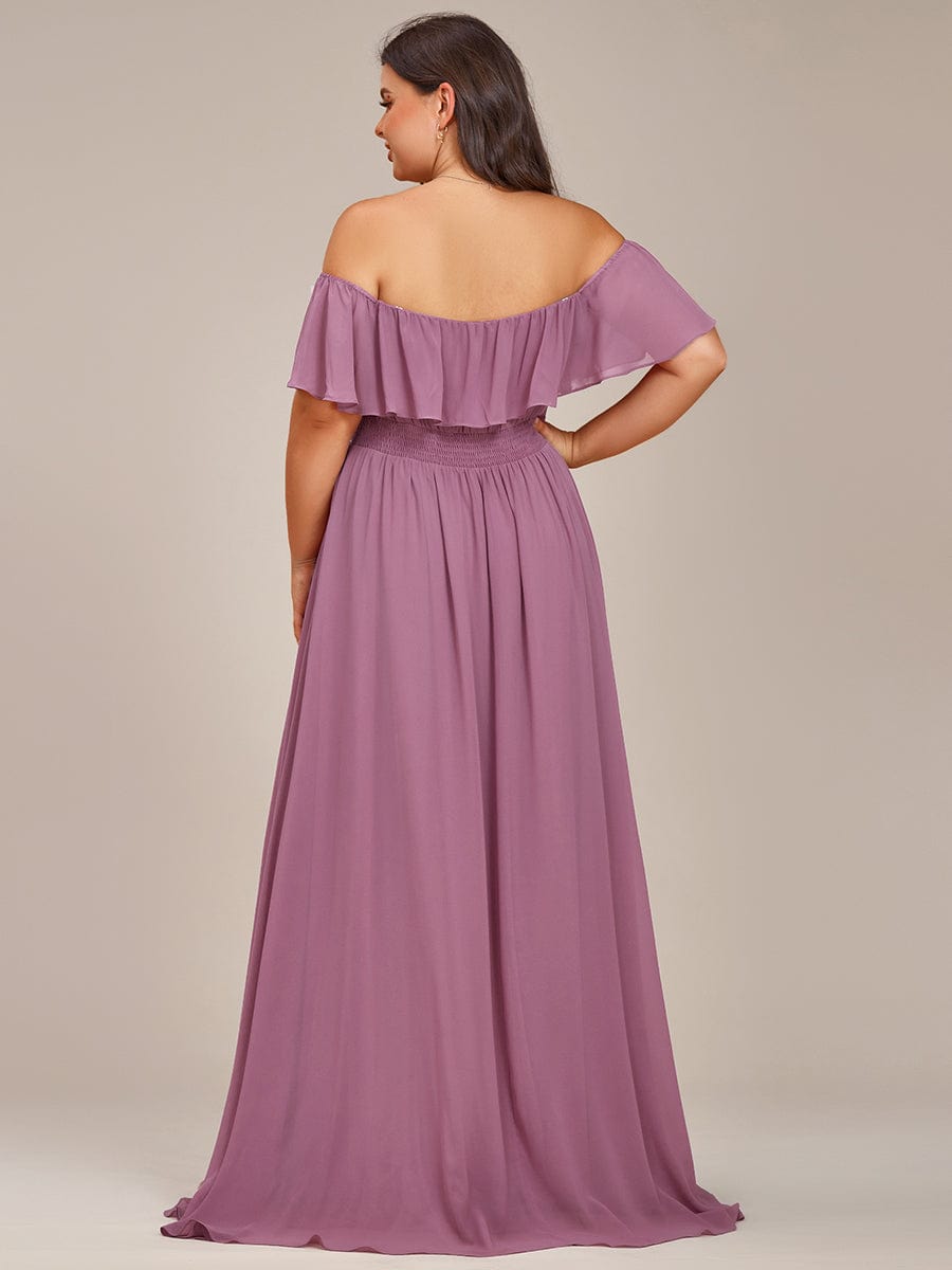 Elegant Chiffon High-Low Off The Shoulder Bridesmaid Dress #color_Purple Orchid