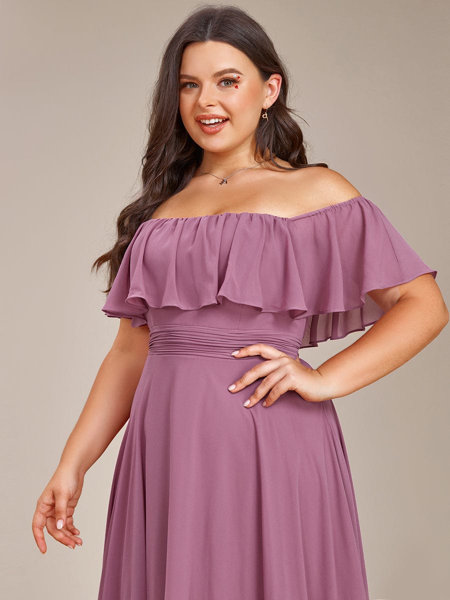 Elegant Chiffon High-Low Off The Shoulder Bridesmaid Dress #color_Purple Orchid