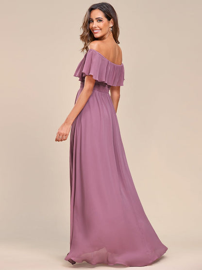 Elegant Chiffon High-Low Off The Shoulder Bridesmaid Dress #color_Purple Orchid