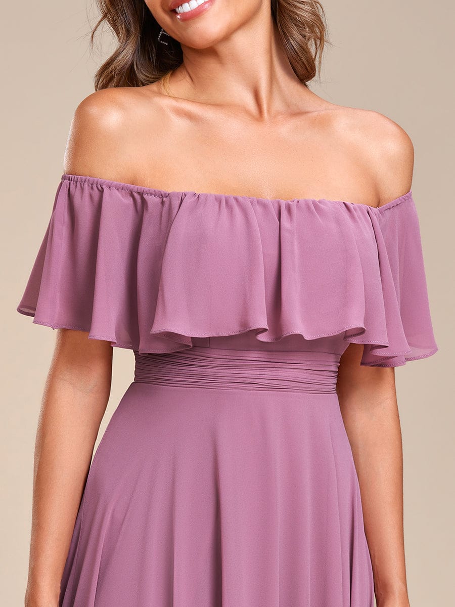 Elegant Chiffon High-Low Off The Shoulder Bridesmaid Dress #color_Purple Orchid