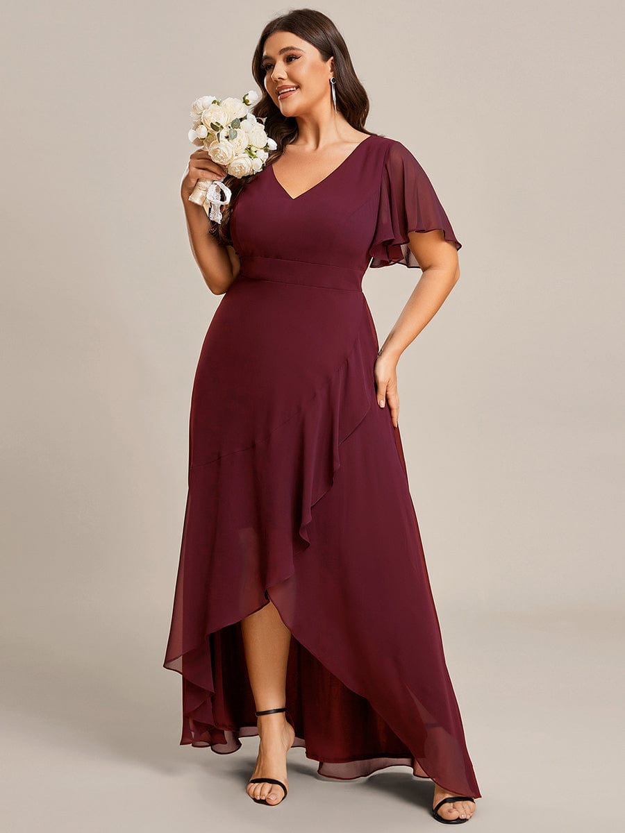 Custom Size Flowy Chiffon Ruffled Bridesmaid Dress #color_Burgundy