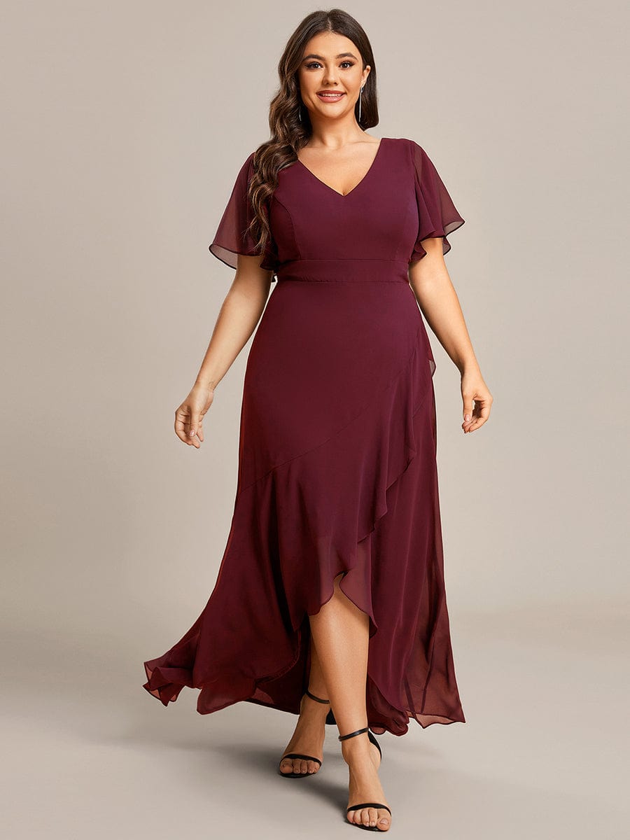 Custom Size Flowy Chiffon Ruffled Bridesmaid Dress #color_Burgundy