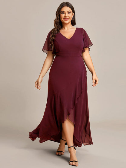 Custom Size Flowy Chiffon Ruffled Bridesmaid Dress #color_Burgundy