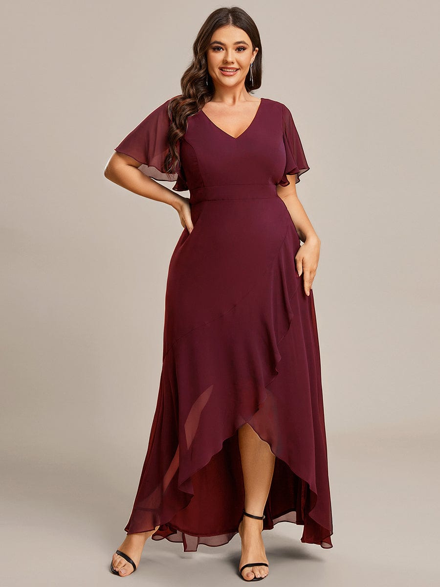 Custom Size Flowy Chiffon Ruffled Bridesmaid Dress #color_Burgundy