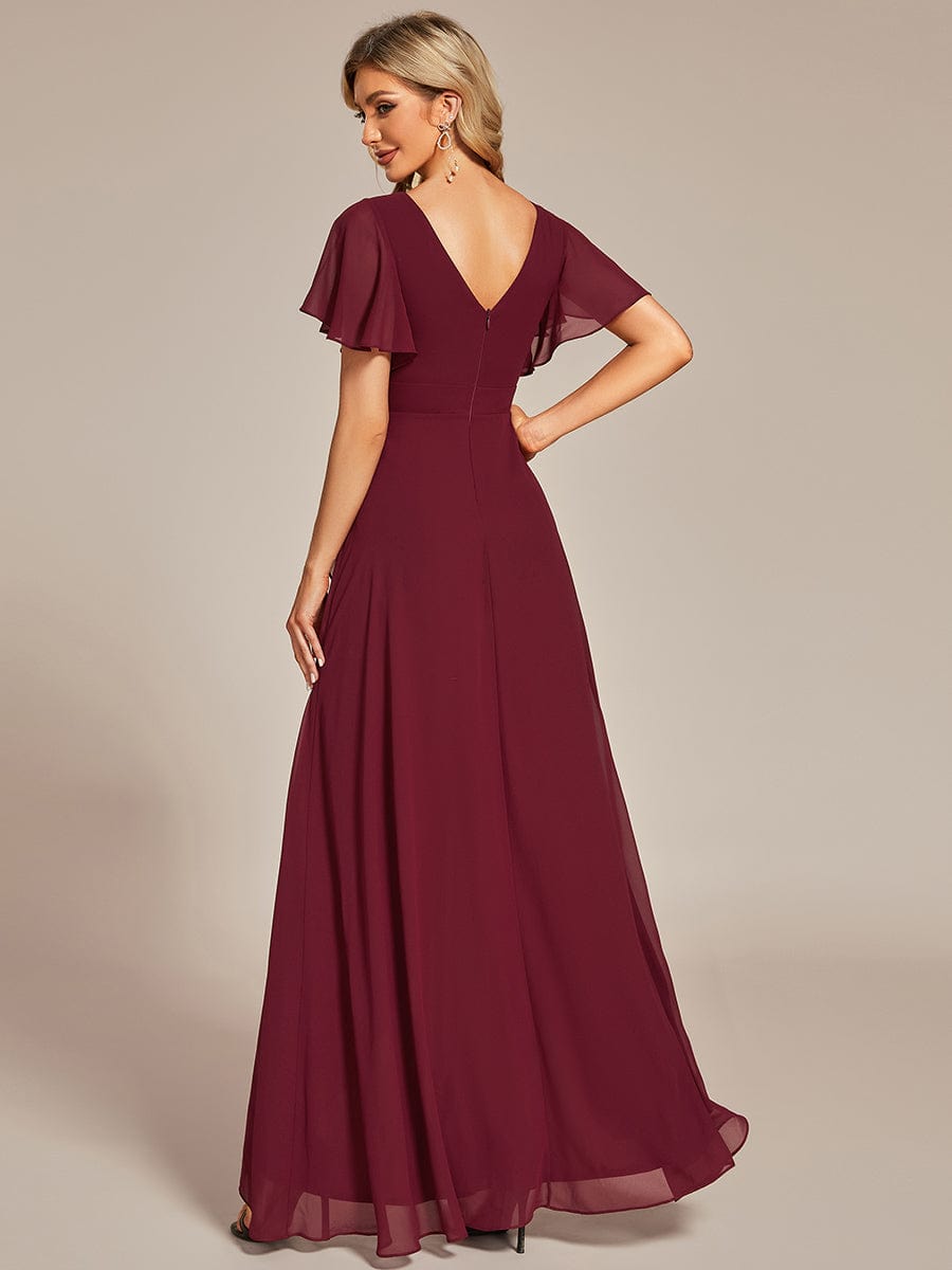 Charming Chiffon Bridesmaid Dress with Lotus Leaf Hemline #color_Burgundy